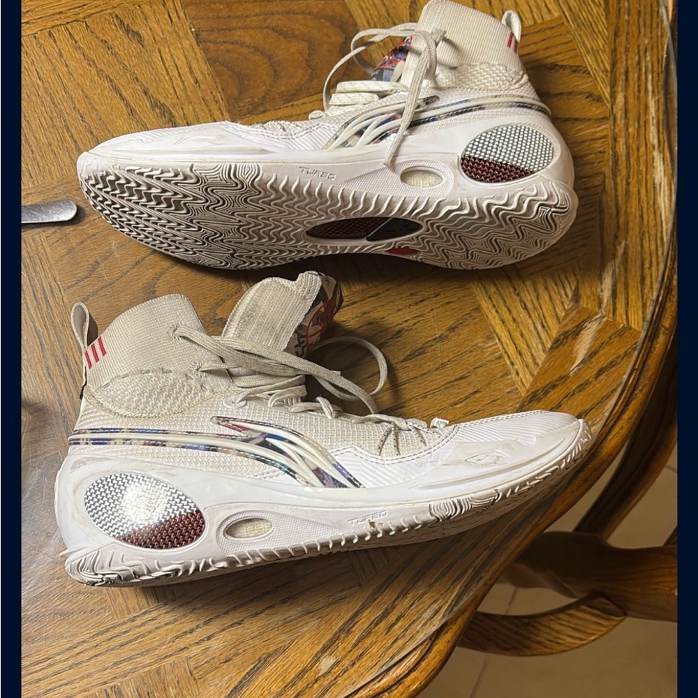 Beige High-Top Sneakers with Colorful Details
